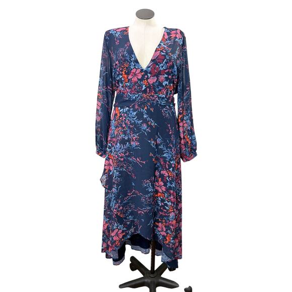 Standards & Practices Size 2X Dress Maxi Asymmetric High Low Long Sleeve Floral - Picture 1 of 13